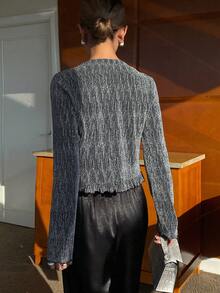 Livesso Élégante blouse avec bordure en dentelle noire brillante, convenant pour le Nouvel An, Noël, mariage, fête, occasions formelles. Cardigan chemise à lacets pour femmes, manches longues pour l'automne/hiver - Gris foncé - Voir 5