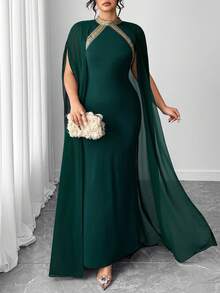 Elenzga Bata elegante de talla grande para mujer, ajustado - Verde Oscuro - Ver 7