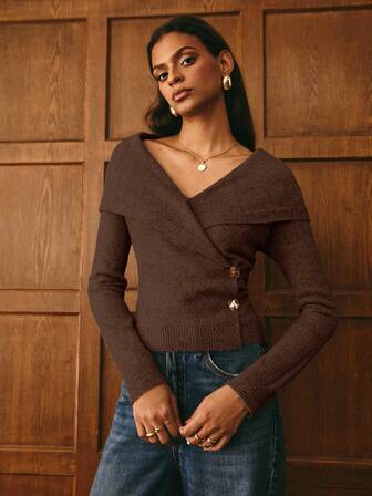 Poéselle Elegant enfärgad omlottkofta för kvinnor, lämplig för pendling, höst/vinter