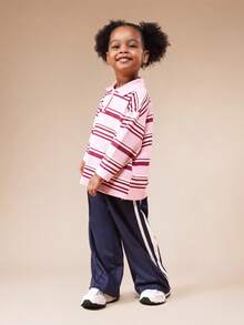 SUMWON Girls Navy Track Pants With Side Stripes Elastic Waist Casual Sweatpants Comfortable Athleisure Bottoms Fall Winter Joggers Vacation - Navy Blue - View 7