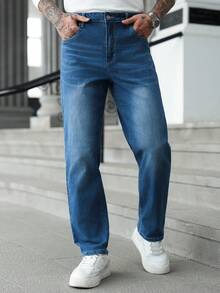 Manfinity Homme Men's Straight Loose Casual Versatile Jeans With Pockets - Blue - View 7