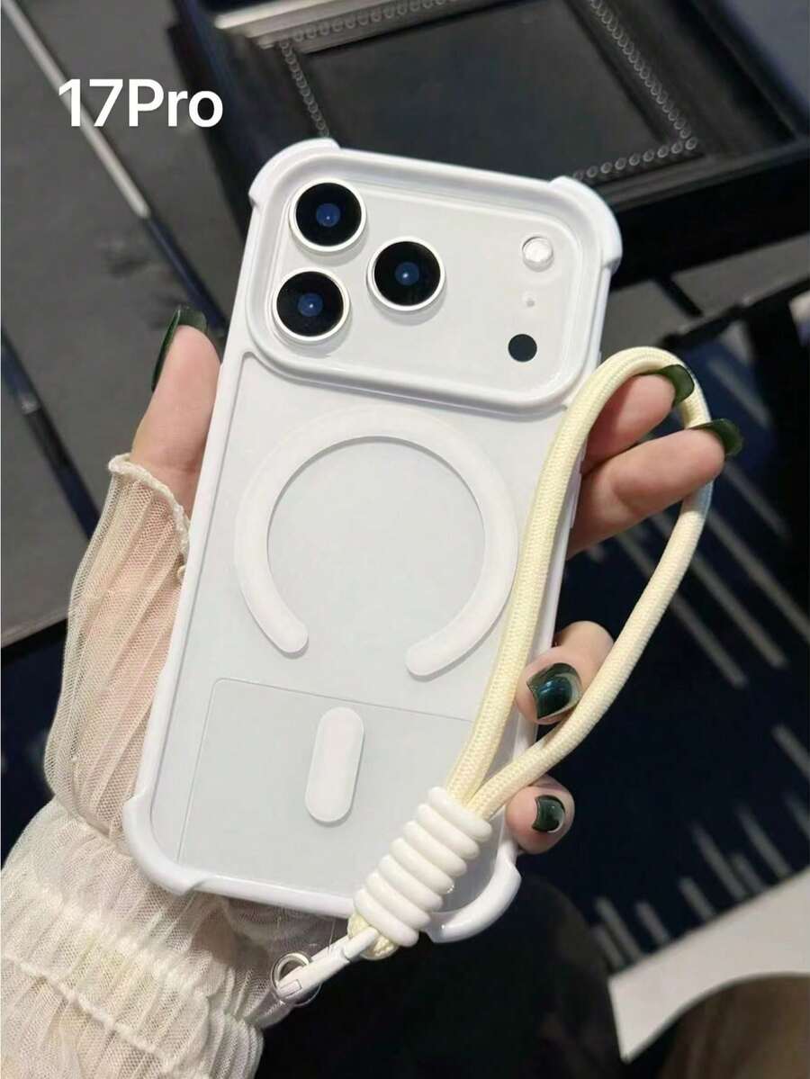 1pc Fly Trap + Magnetic Acrylic 2-In-1 Reinforced Thick Minimalist Phone Case Compatible With IPhone 17/17 Air/17 Pro/17 Pro Max/16 Pro Max/16/16 Pro/16 Plus/15/15 Pro Max/15 Pro/11/12/13/14 Pro Max/11 Pro/11 Pro Max/12 Pro/12 Pro Max/13 Pro/13 Pro Max/14 Pro/14 Pro Max/XR, Creative High-End Design - White - View 1