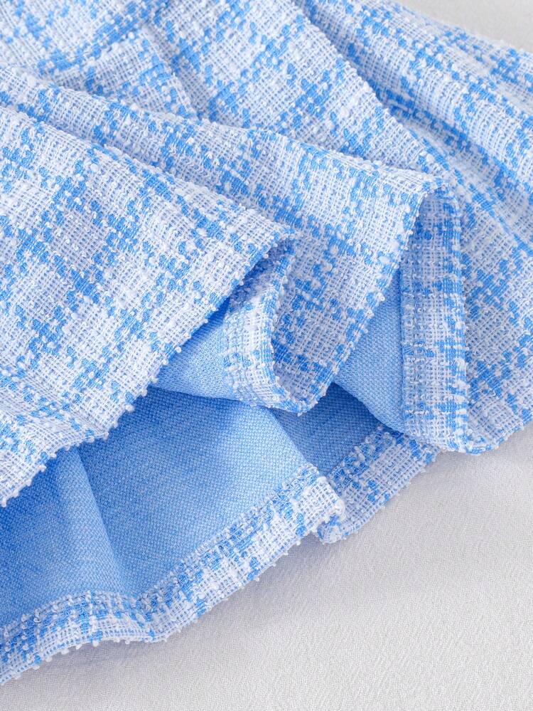 SHEIN Tween Girl Casual Collegiate Striped Pattern Colorblock Big Bow Decor Pleated Hem Fitted Dress - Blue - View 6