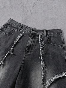 Manfinity Denimwave Retro American Distressed Patchwork Flared Jeans, Unisex Emo Jeans Gothic Jeans Punk Pants - Grey - View 5