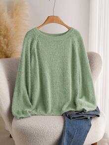 CosyJoli Plus Size Women Raglan Sleeve Casual Pullover Sweater, Fall/Winter/Spring Break - Mint Green - View 1