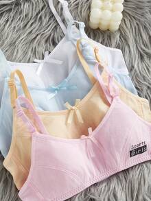 少女打底背心运动文胸，无钢圈可调节肩带，弹性下摆，粉色、浅蓝色、浅黄色，四季皆宜，2026新年必备 - 彩色 - 查看 4