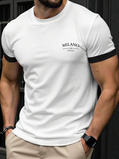 Manfinity Plus Size Men's Minimalist Graphic Print Round Neck Short Sleeve T-Shirt