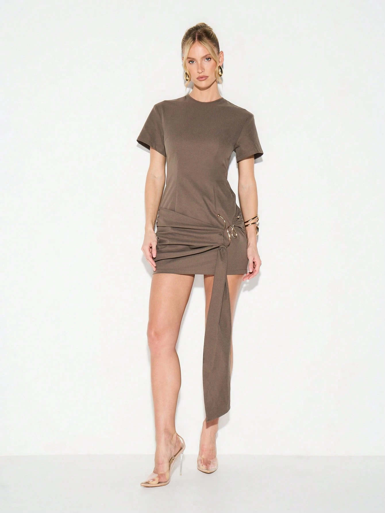 KIZN Crew Neck Fitted Mini Dress With Tie Detail