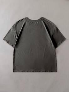 EMERY ROSE Camiseta de manga corta holgada, versátil y casual de unicolor con cuello redondo para mujer, de verano - Gris Oscuro - Ver 2
