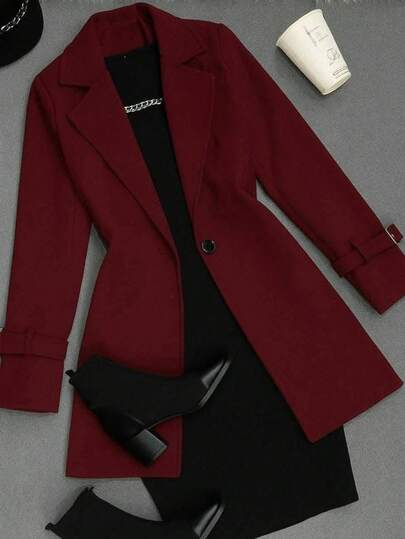 Gabardina manga larga cuello camisero suave cómoda invierno detalle hebilla