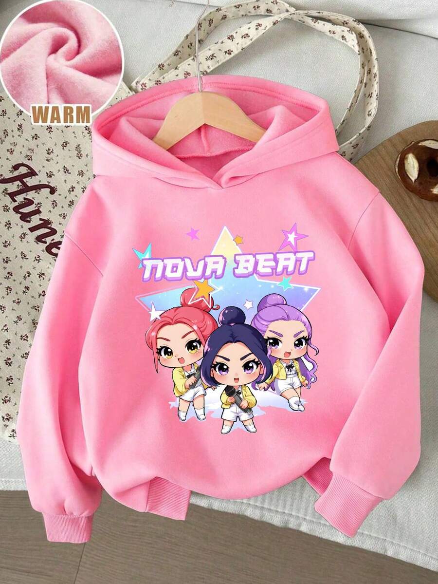 Sudadera con capucha de felpa para niña con puños acanalados - Rosa - Ver 1