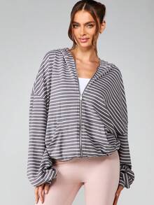 MISSGUIDED Oversized Striped Fleece Hoodie Without Drawstring Long Sleeve Casual Pullover Sweatshirt For Fall Winter Loungewear - Multicolor - View 1