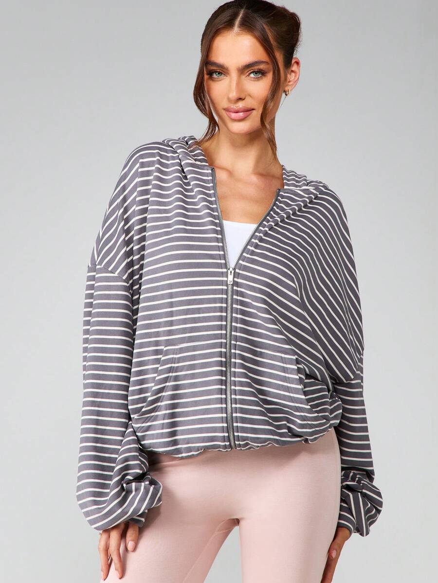 MISSGUIDED Oversized Striped Fleece Hoodie Without Drawstring Long Sleeve Casual Pullover Sweatshirt For Fall Winter Loungewear - Multicolor - View 1