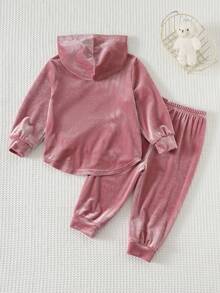 Cozy Pixies 2件套女婴保暖连帽卫衣和松紧腰裤套装 - 粉色 - 查看 2