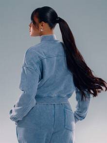 MUSERA Washed Zip Through Jacket Sweatshirt Tracksuit Seam Detail Back To School Autumn Winter Cosy Fall  Cute Casual Everyday Capsule Wardrobe Y2K Streetwear Spring - Teal Blue - View 2