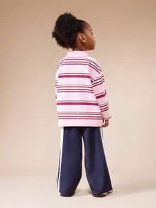 SUMWON Girls Navy Track Pants With Side Stripes Elastic Waist Casual Sweatpants Comfortable Athleisure Bottoms Fall Winter Joggers Vacation - Navy Blue - View 2