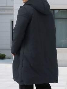 Manfinity Homme 男士休闲保暖拉链连帽羽绒服，秋冬季 - 深灰色 - 查看 5