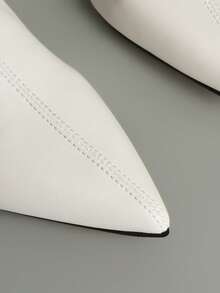 Ontre 女士尖头不对称高跟时尚日常百搭粗跟踝靴 - 白色 - 查看 4