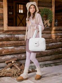 We Bare Bears X SHEIN 1pc White Fashion Portable Doll Head Design Large Capacity Tote Bag For Women - White - View 2