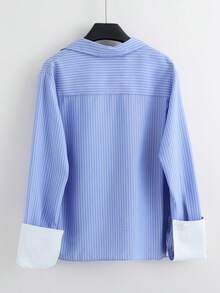 Resyla Multicolor Striped Long Sleeve Polyester Blouse For Women With Stylish Twisted Front And White Cuffs - Multicolor - View 2