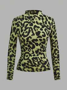 SHEIN LUNE 3pcs/Set Kaos Dalaman Kasual Warna Polos & Motif Leopard Ketat untuk Musim Gugur/Dingin, Kaos Grafis - Dark Green - View 7