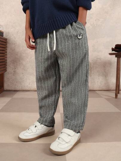  SUMWON Young Boys Pull On Vertical Stripe Jogger Sweatpants With Drawstring Waist And Side Pockets Casual Relaxed Fit Everyday Wear Pants Vacation