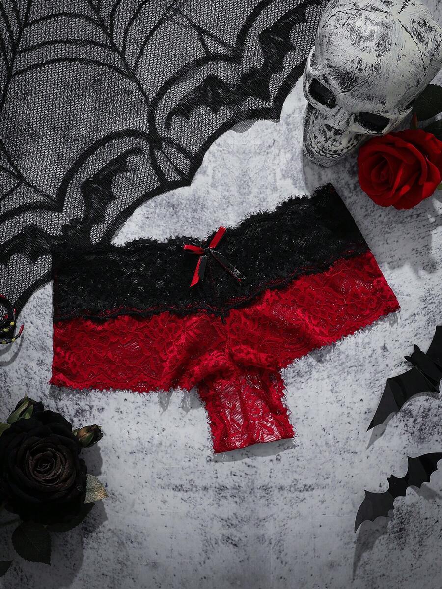 SHEIN Fashionable Sexy Contrast Color Lace Patchwork Thong Panties - Multicolor - View 1