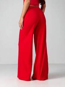 MISSGUIDED Comfortable High Rise Palazzo Wide Leg Drawstring Lounge Pants With Flowing Silhouette For Relaxation And Casual Wear - Red - View 2