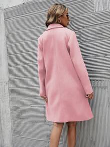 SHEIN Clasi 女士休闲纯色翻领羊毛混纺大衣，秋冬款 - 粉色 - 查看 2