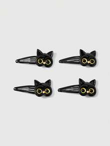 ROMWE Grunge Punk 4 Punk Style Black Cat Hairpins, Sweet And Cool Animal Element BB Clips, Niche Design Hair Accessories Hairpins - Multicolor - View 2