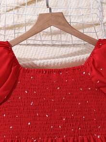 Vestido de tutú de múltiples capas con falda de pastel de manga abullonada con lunares rojos para niñas preadolescentes en el Día de San Valentín - Rojo - Ver 3