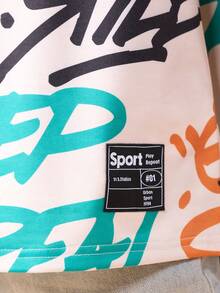 SUMWON Jungen Oversized T-Shirt mit Graffiti-Muster und Urban Street Art Design, Rundhalsausschnitt, Kurzarm, Lässig für den Urlaub - Aprikosenfarben - Übersicht 4