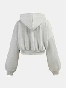 SHEIN Set de 2 piezas de sudadera y pantalón de chándal con estampado de letras de manga larga y cuello redondo para adolescentes - Gris - Ver 8
