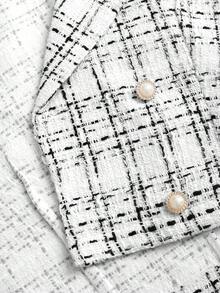 Sweetra 女士优雅格纹双排扣短款外套和百褶裙两件套，适合春秋季Y2K风格穿搭 - 白色 - 查看 4