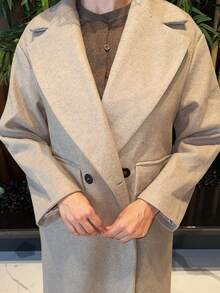 MDEdit Áo khoác cổ dài bằng len giản dị - Lạc đà - Xem 3