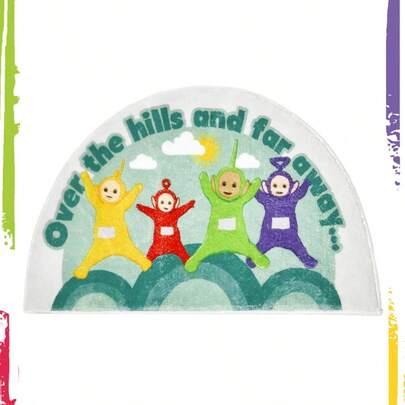 Teletubbies X ROMWE TINKY WINKY、DIPSY、LAA-LAA、Po 图案厚仿羊毛卡通不对称图案装饰门垫