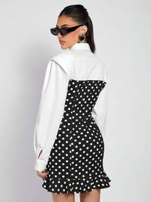 COSMINA 女士优雅派对波点不对称下摆迷你连衣裙，春夏款 - 黑色 - 查看 2