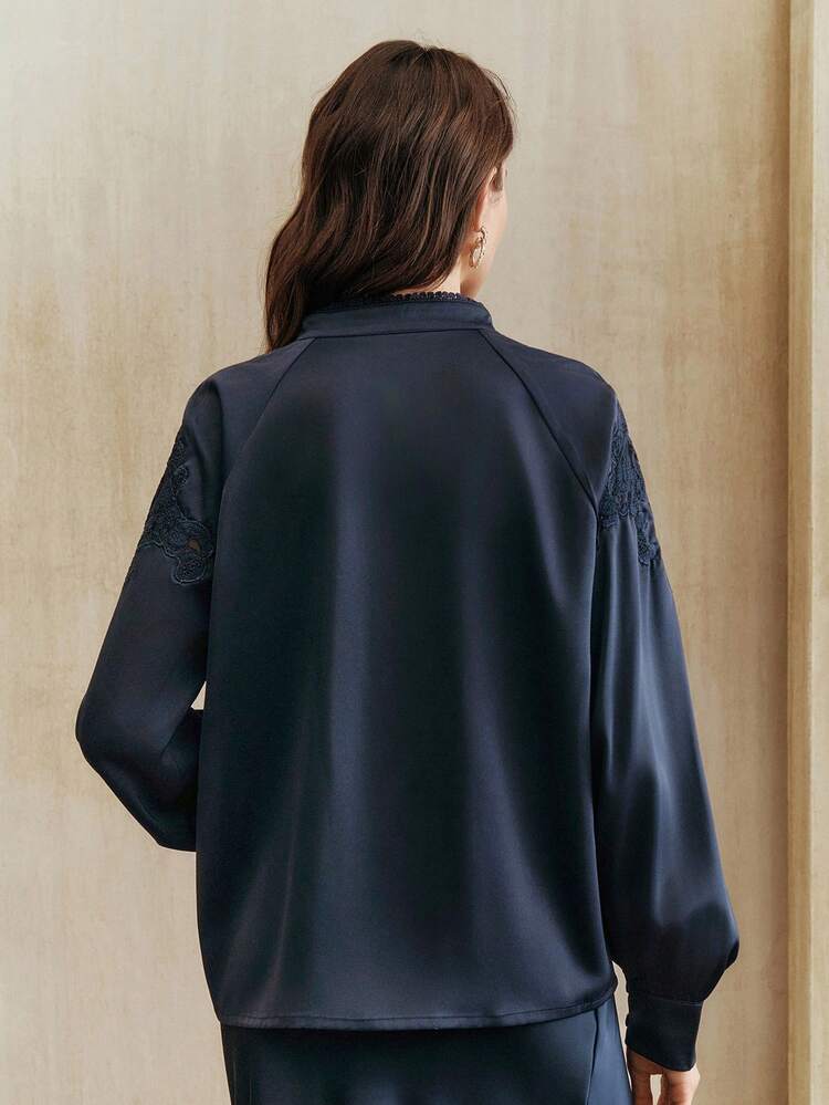 エレガントなニッチフレンチレースパッチワーク レディース長袖ブラウス