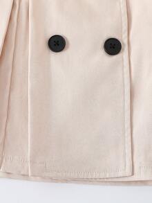 Elladie kids 新款优雅法式红色长袖西装裙，正式场合褶裥连衣裙，别致女神翻领双排扣长袖连衣裙 - 杏色 - 查看 5