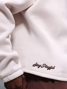 PLAYBOY X SUMWON Áo nỉ cổ bẻ in logo tay dài có khóa kéo nửa dành cho nam, thời trang dạo phố mùa đông thường ngày - Màu be - Xem 6