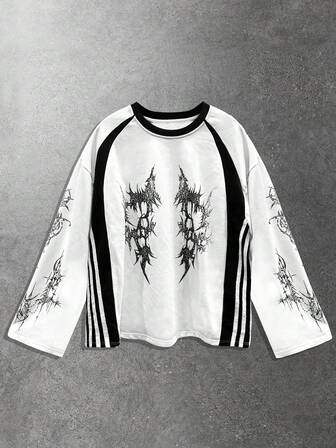 Street Life Sweat-shirt col rond à manches longues avec imprimé bicolore pour hommes