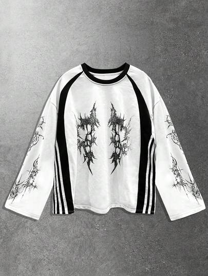 Street Life Sweat-shirt col rond à manches longues avec imprimé bicolore pour hommes