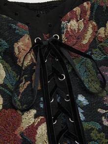 Sweetra 大码女式提花印花拼接抹胸系带喇叭袖连衣裙 - 黑色 - 查看 3