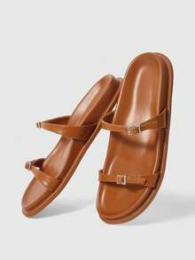 女士休闲百搭平底凉鞋，夏季 - 棕色 - 查看 5