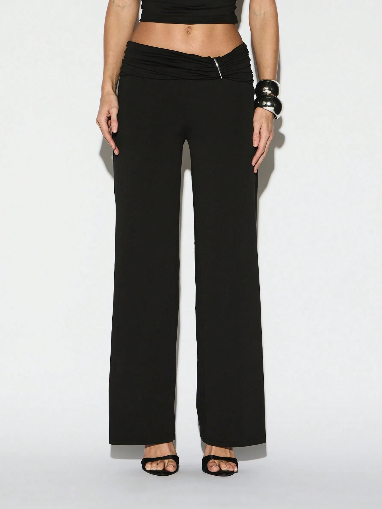 KIZN Asymmetric Waistband Wide Leg Palazzo Pants