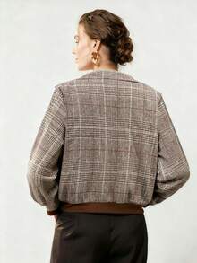 Uhlyne 秋冬新款时尚梭织翻领格子优雅长袖休闲修身纽扣设计女式夹克外套 - 彩色 - 查看 2