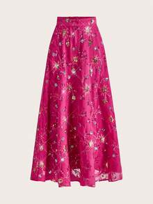 Ellevyn Women's New Elegant High-End Heavy Beaded Embroidered A-Line Skirt, Suitable For Daily, Party And Multiple Occasions - Hot Pink - View 5