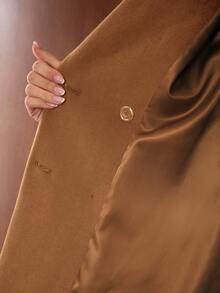 MOTF PREMIUM WOMEN'S ELEGANT WOOL DOUBLE BREASTED OVERCOAT, AUTUMN/WINTER - Khaki - View 8