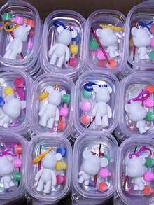 1pc Bear-Shaped Keychain, Children Diy Painting Material Kit, Creative Bear Toy - White - View 7