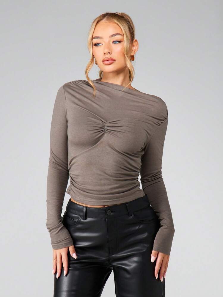 MISSGUIDED Long Sleeve Ruched Front Top